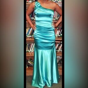 Aqua One Shoulder Formal Dress